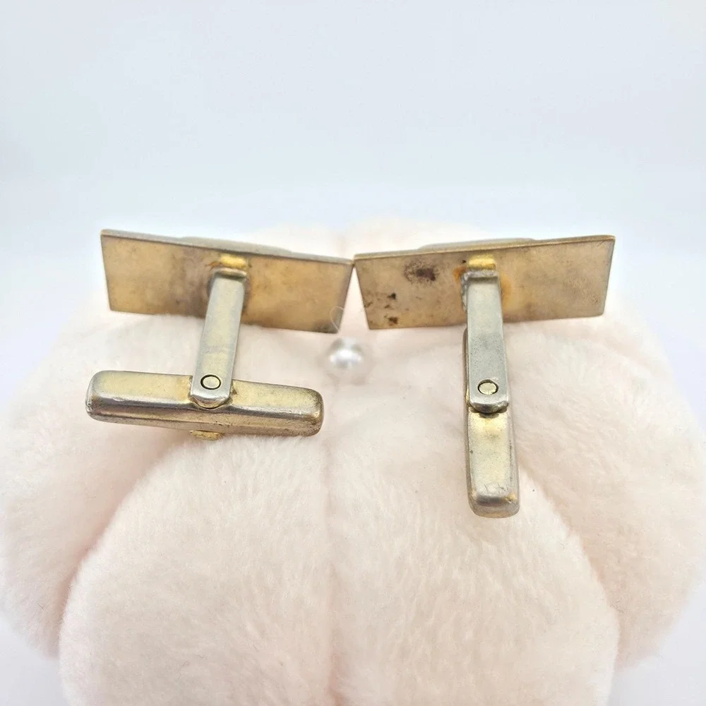 Vtg 75 Yr MANLEIGH Cufflinks 1 Red 1 Blue Mid-Century Classic Textured Gold Tone